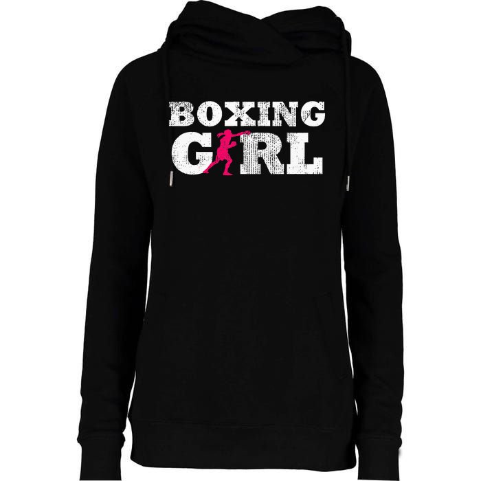 Boxing Girl Player Silhouette Sport Womens Funnel Neck Pullover Hood