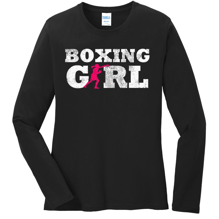 Boxing Girl Player Silhouette Sport Ladies Long Sleeve Shirt