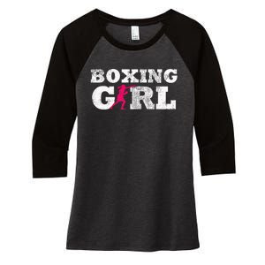 Boxing Girl Player Silhouette Sport Women's Tri-Blend 3/4-Sleeve Raglan Shirt