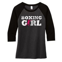 Boxing Girl Player Silhouette Sport Women's Tri-Blend 3/4-Sleeve Raglan Shirt