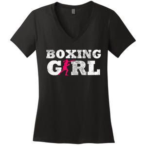 Boxing Girl Player Silhouette Sport Women's V-Neck T-Shirt