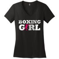 Boxing Girl Player Silhouette Sport Women's V-Neck T-Shirt