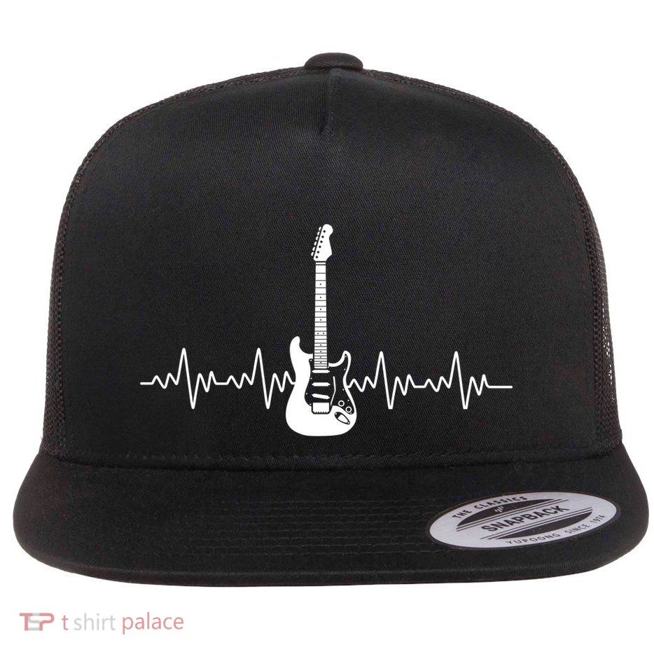 Bass Guitar Player Heartbeat Flatbill Hat