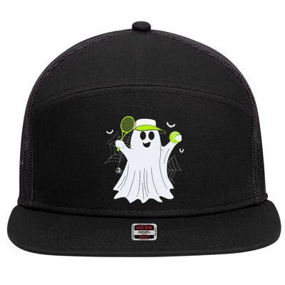 Boo Ghost Playing Tennis Funny Halloween Tennis Costume 7 Panel Mesh Trucker Snapback Hat
