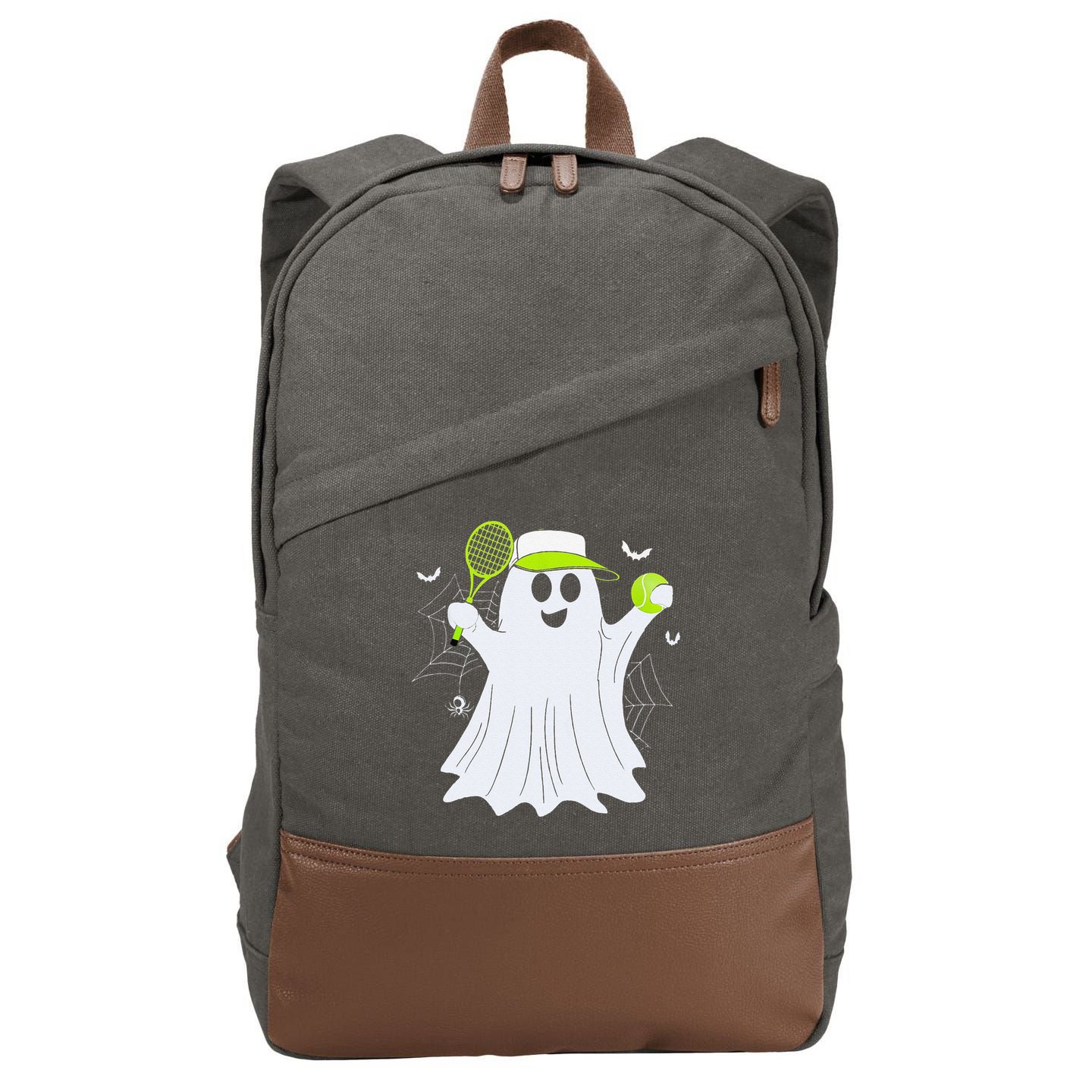Boo Ghost Playing Tennis Funny Halloween Tennis Costume Cotton Canvas Backpack