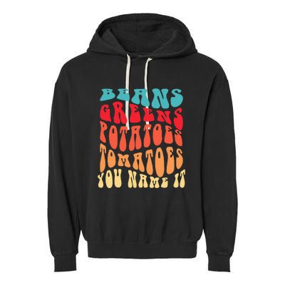 Beans Greens Potatoes Tomatoes  Love Thanksgiving Food Garment-Dyed Fleece Hoodie