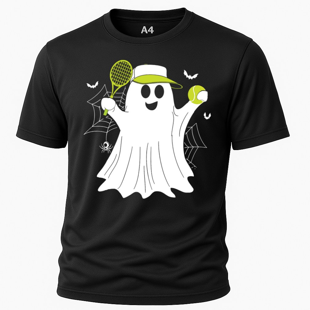Boo Ghost Playing Tennis Funny Halloween Tennis Costume Cooling Performance Crew T-Shirt