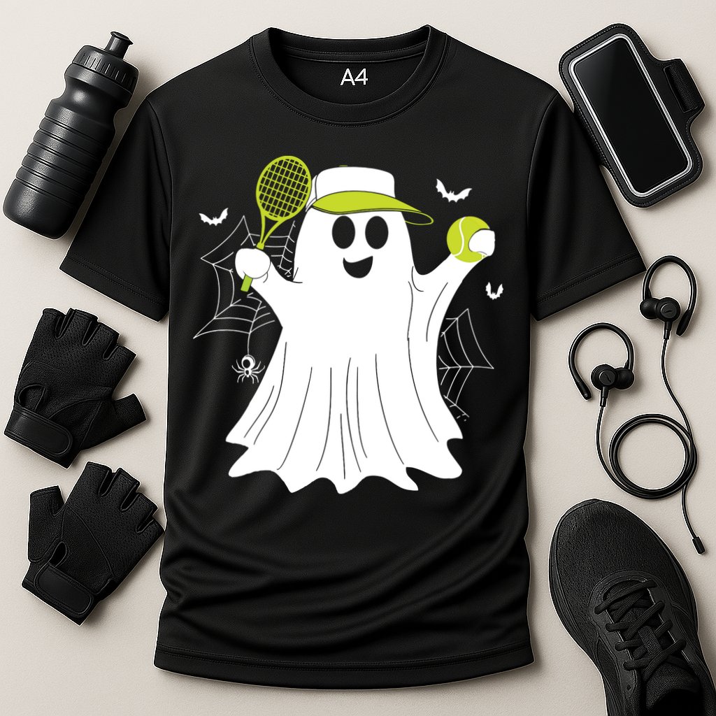 Boo Ghost Playing Tennis Funny Halloween Tennis Costume Cooling Performance Crew T-Shirt