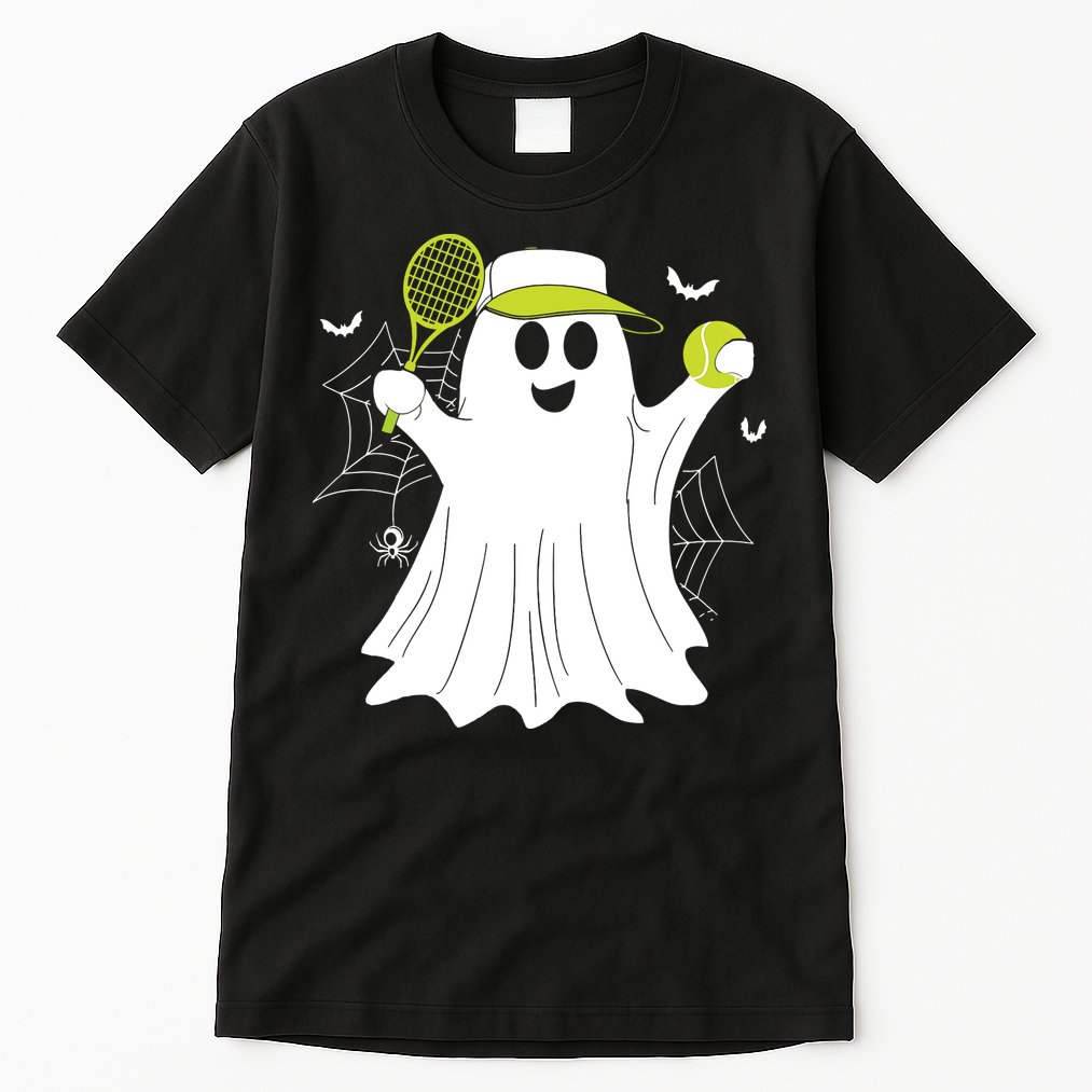 Boo Ghost Playing Tennis Funny Halloween Tennis Costume Tall T-Shirt