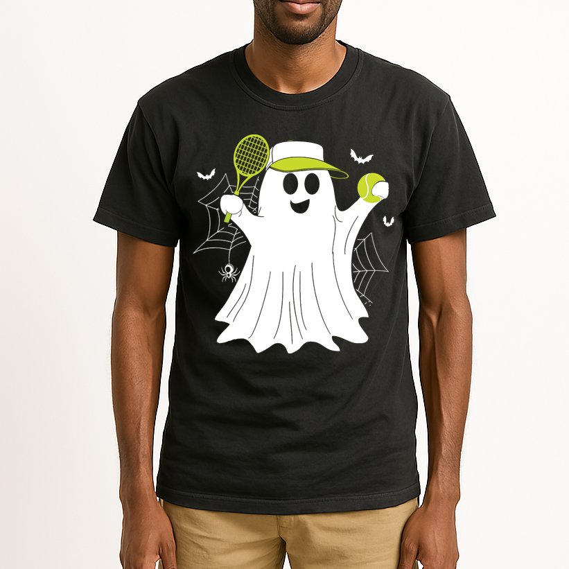 Boo Ghost Playing Tennis Funny Halloween Tennis Costume Tall T-Shirt
