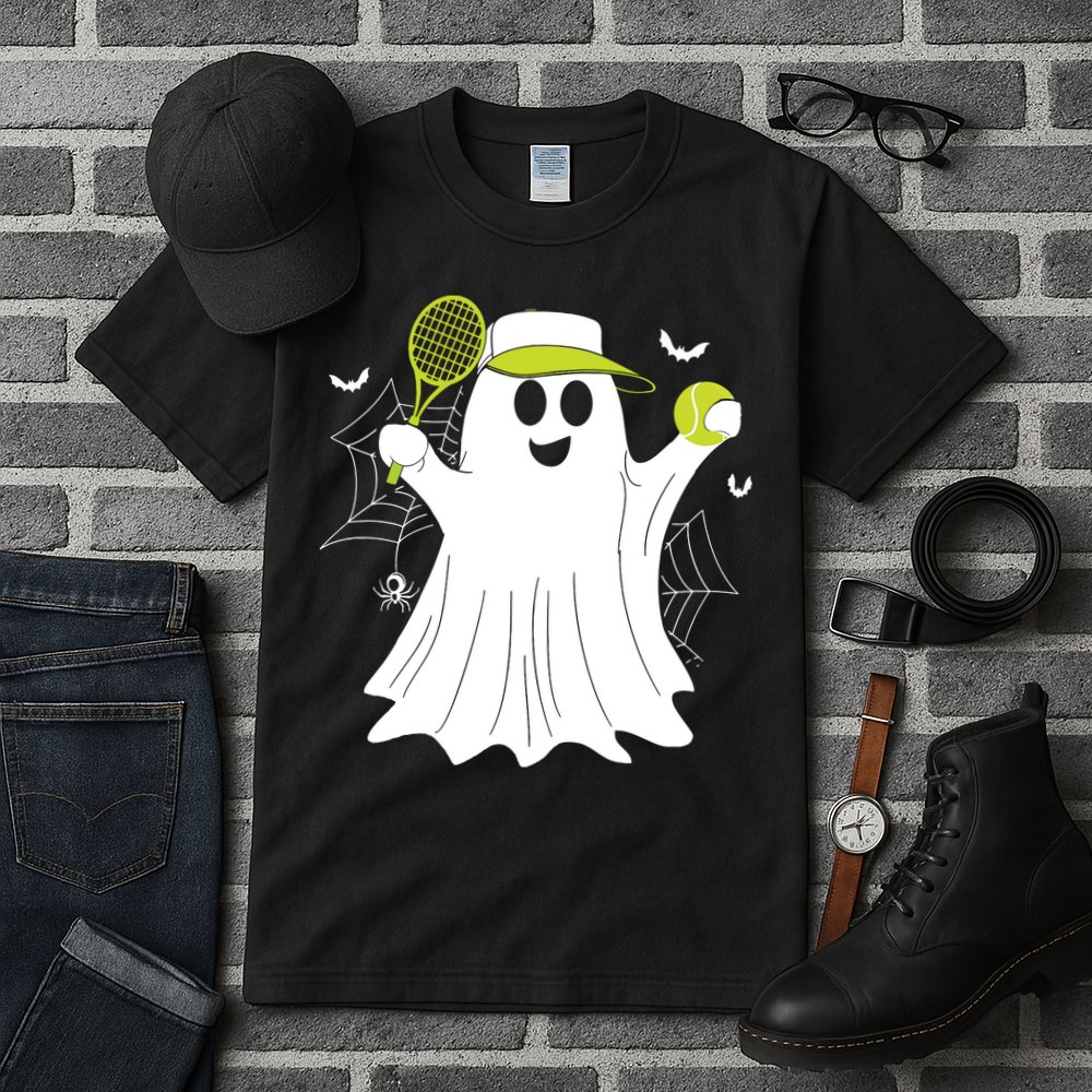 Boo Ghost Playing Tennis Funny Halloween Tennis Costume Tall T-Shirt