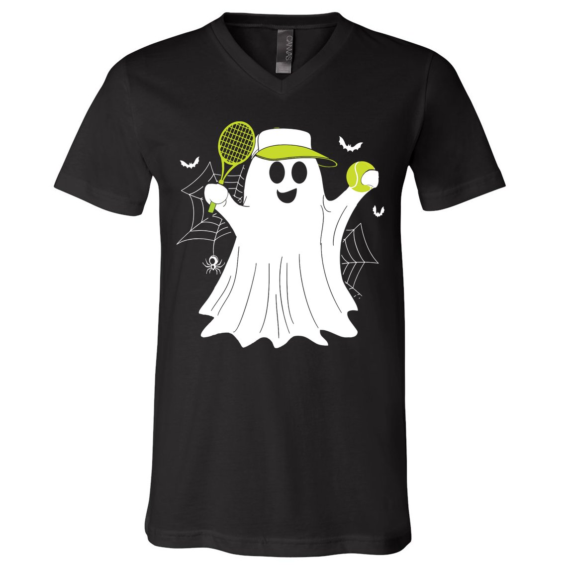 Boo Ghost Playing Tennis Funny Halloween Tennis Costume V-Neck T-Shirt