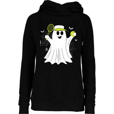 Boo Ghost Playing Tennis Funny Halloween Tennis Costume Womens Funnel Neck Pullover Hood