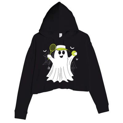 Boo Ghost Playing Tennis Funny Halloween Tennis Costume Crop Fleece Hoodie