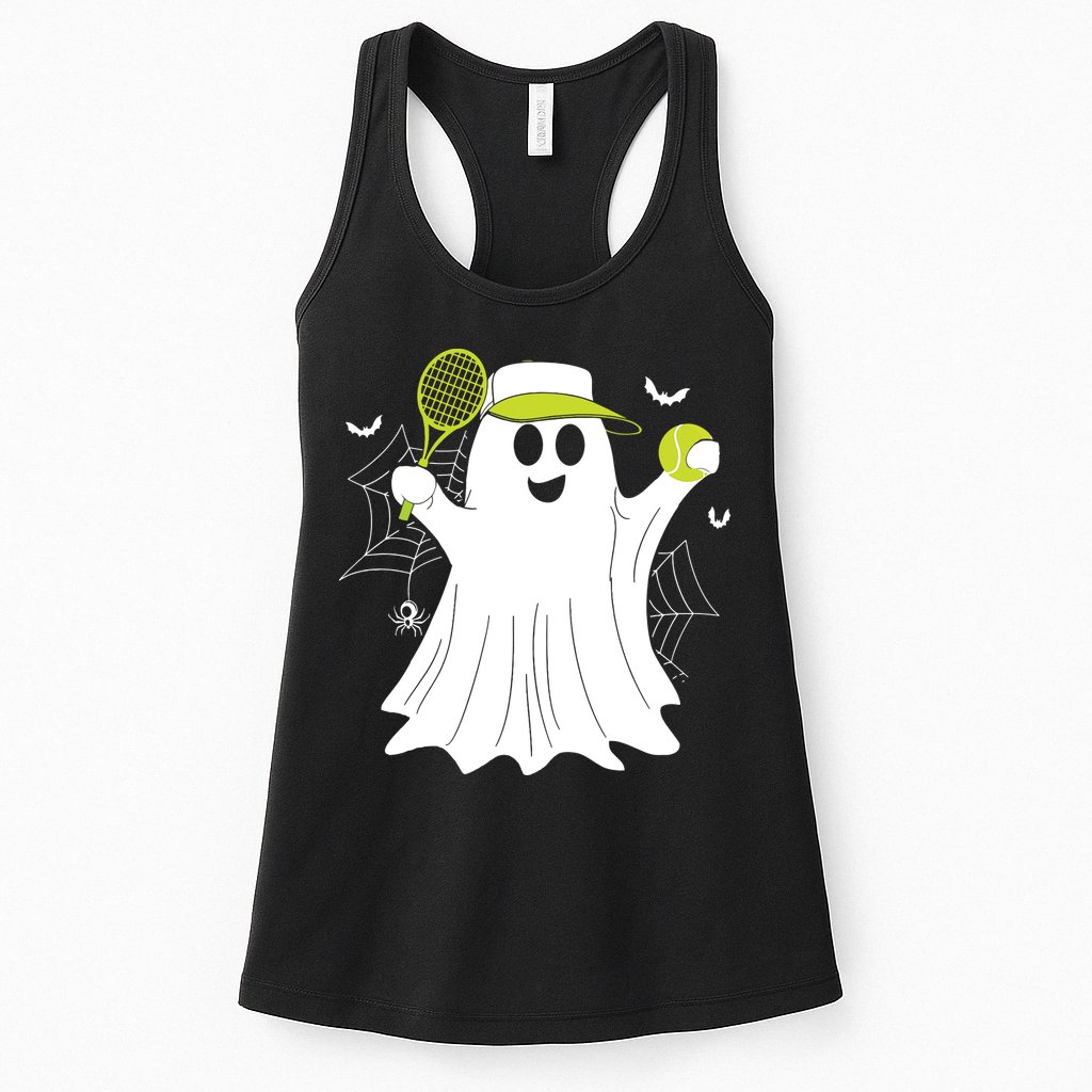 Boo Ghost Playing Tennis Funny Halloween Tennis Costume Womens Tank Top