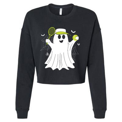 Boo Ghost Playing Tennis Funny Halloween Tennis Costume Cropped Pullover Crew