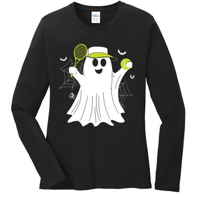 Boo Ghost Playing Tennis Funny Halloween Tennis Costume Ladies Long Sleeve Shirt