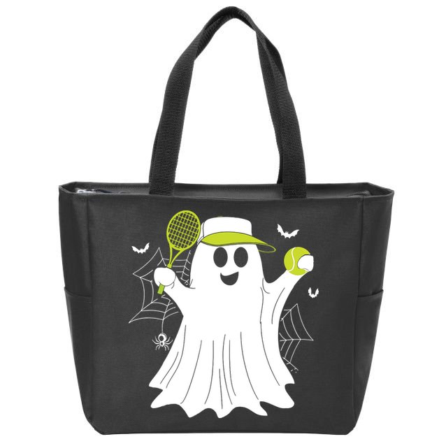 Boo Ghost Playing Tennis Funny Halloween Tennis Costume Zip Tote Bag