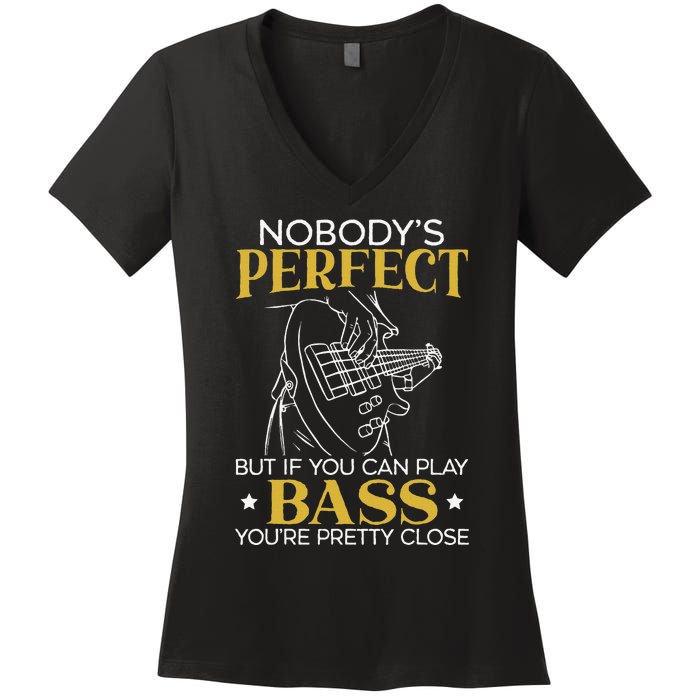 Bass Guitar Player Bassist Guitarist Musician Music Women's V-Neck T-Shirt