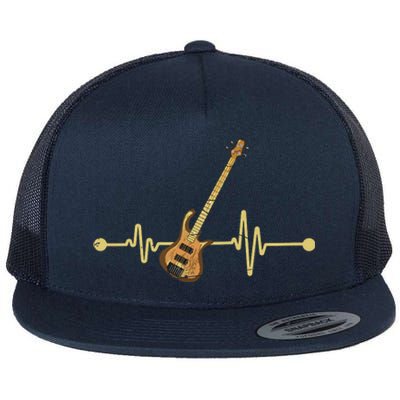 Bass Guitar Player Heartbeat Musical Instrument Bass Guitar Flat Bill Trucker Hat