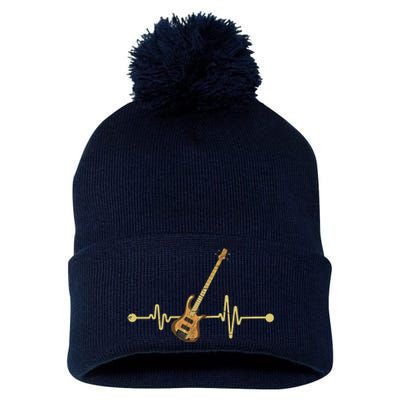 Bass Guitar Player Heartbeat Musical Instrument Bass Guitar Pom Pom 12in Knit Beanie