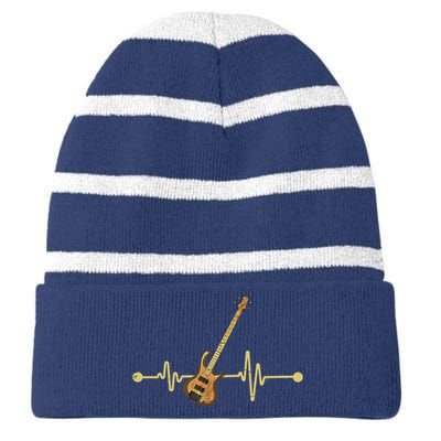 Bass Guitar Player Heartbeat Musical Instrument Bass Guitar Striped Beanie with Solid Band