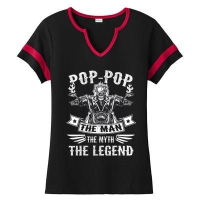 Biker Grandpa Poppop The Man Myth The Legend Motorcycle Ladies Halftime Notch Neck Tee