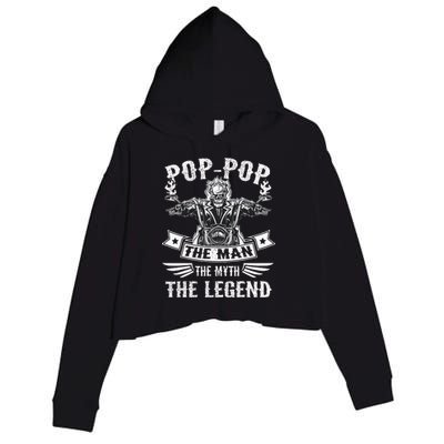 Biker Grandpa Poppop The Man Myth The Legend Motorcycle Crop Fleece Hoodie