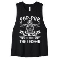 Biker Grandpa Poppop The Man Myth The Legend Motorcycle Women's Racerback Cropped Tank