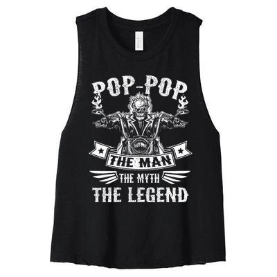 Biker Grandpa Poppop The Man Myth The Legend Motorcycle Women's Racerback Cropped Tank