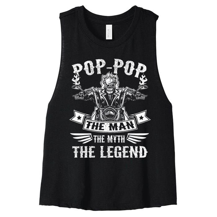 Biker Grandpa Poppop The Man Myth The Legend Motorcycle Women's Racerback Cropped Tank