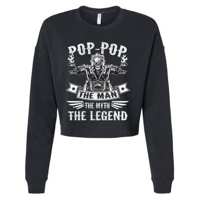 Biker Grandpa Poppop The Man Myth The Legend Motorcycle Cropped Pullover Crew