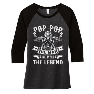 Biker Grandpa Poppop The Man Myth The Legend Motorcycle Women's Tri-Blend 3/4-Sleeve Raglan Shirt