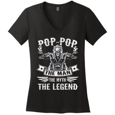 Biker Grandpa Poppop The Man Myth The Legend Motorcycle Women's V-Neck T-Shirt