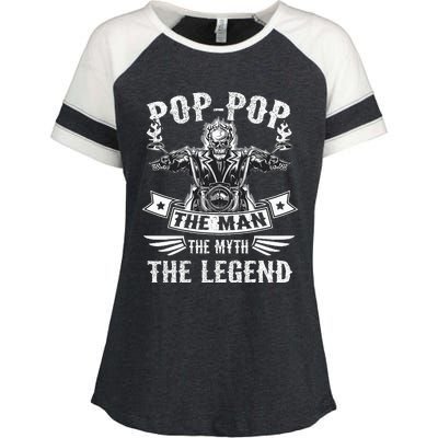 Biker Grandpa Poppop The Man Myth The Legend Motorcycle Enza Ladies Jersey Colorblock Tee