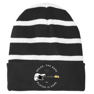 Bass Guitar Player Relax The Bass Player Is Here Striped Beanie with Solid Band