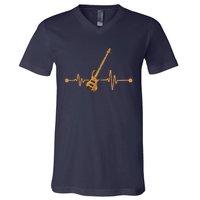 Bass Guitar Player Heartbeat Musical Instrument Bass Guitar V-Neck T-Shirt