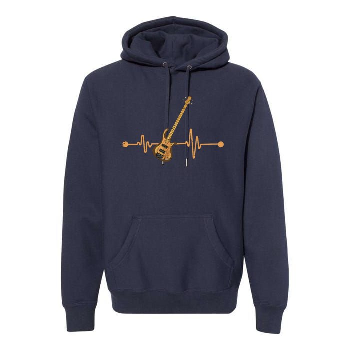 Bass Guitar Player Heartbeat Musical Instrument Bass Guitar Premium Hoodie