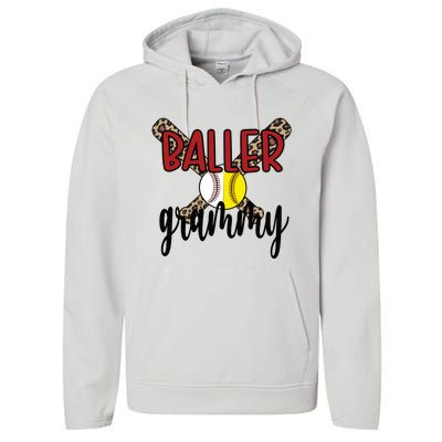 Baller Grammy Proud Baseball Softball Grammy Grandma Gift Performance Fleece Hoodie