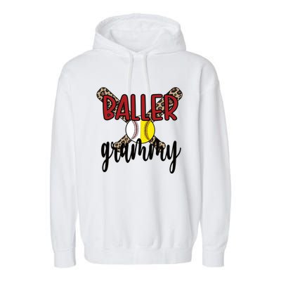 Baller Grammy Proud Baseball Softball Grammy Grandma Gift Garment-Dyed Fleece Hoodie