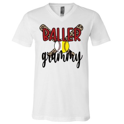 Baller Grammy Proud Baseball Softball Grammy Grandma Gift V-Neck T-Shirt