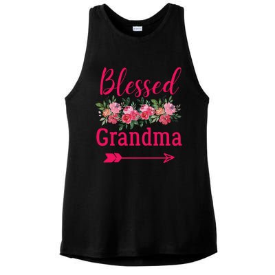 Blessed Grandma Pink Watercolor Flower Bouquet Funny Gift Ladies PosiCharge Tri-Blend Wicking Tank