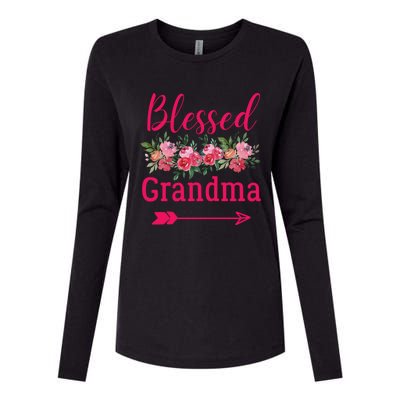 Blessed Grandma Pink Watercolor Flower Bouquet Funny Gift Womens Cotton Relaxed Long Sleeve T-Shirt