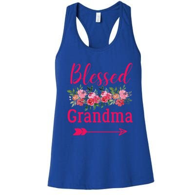 Blessed Grandma Pink Watercolor Flower Bouquet Funny Gift Women's Racerback Tank