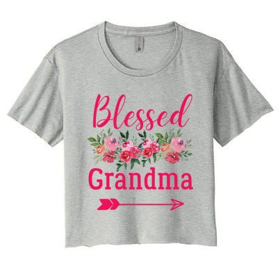 Blessed Grandma Pink Watercolor Flower Bouquet Funny Gift Women's Crop Top Tee