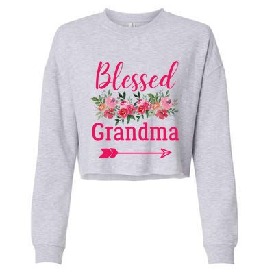 Blessed Grandma Pink Watercolor Flower Bouquet Funny Gift Cropped Pullover Crew