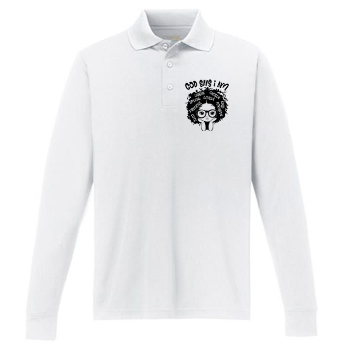 Black Girl Queen God Says I Am Melanin History Month Performance Long Sleeve Polo