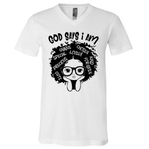 Black Girl Queen God Says I Am Melanin History Month V-Neck T-Shirt