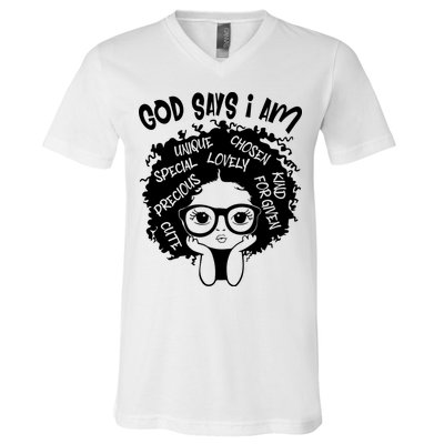 Black Girl Queen God Says I Am Melanin History Month V-Neck T-Shirt