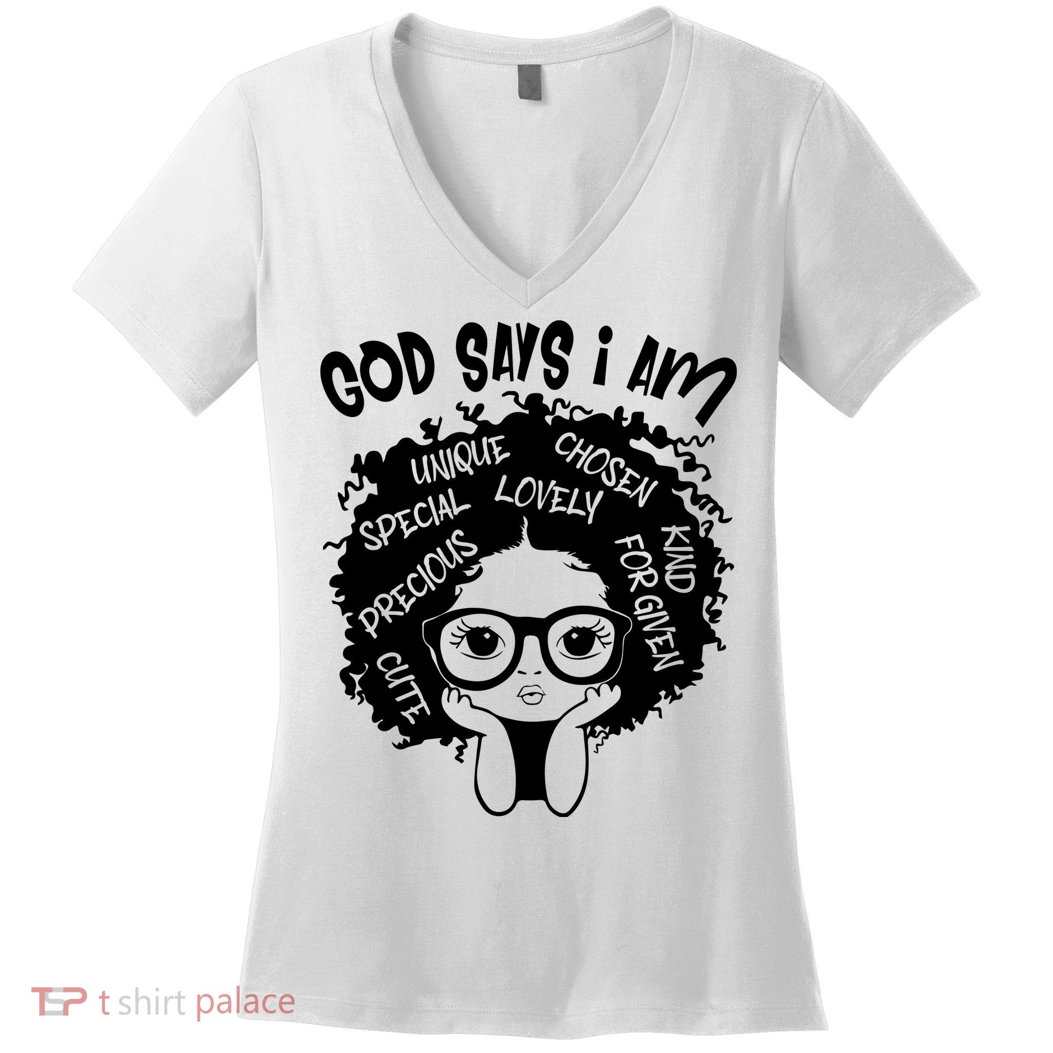 Black Girl Queen God Says I Am Melanin History Month Women's V-Neck T-Shirt